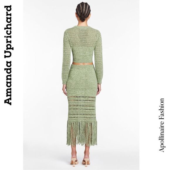 AMANDA UPRICHARD JAYLA KNIT SET IN GREEN IVORY NWT STUNNING SUPER SOFT - Picture 3 of 9